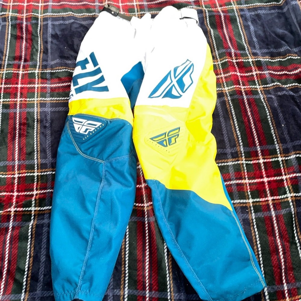 Fly Racing Kids Blue Yellow White Moto Pants